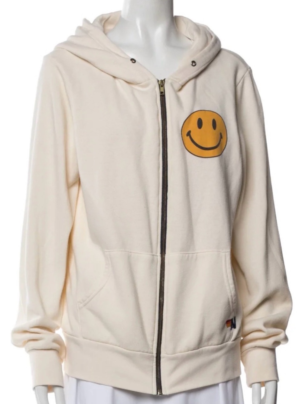 Aviator Nation Cream Zip-Up Hoodie with Smiley Logo